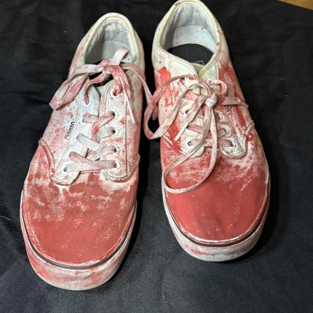 White bloody (painted) Vans trainers Size 9.5 Men/11 Womens